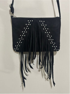 🔥4 for $25 Justice Black Fringed Crossbody Bag with Silver Studs